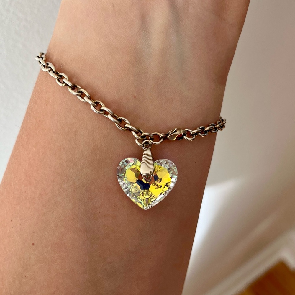 925 Silver Cable Chain Bracelet with Swarovski Crystal Heart